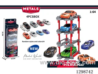 1:64 free wheel Die-Cast car DIY Parking Lot Set 4 Cars with 4 Parking Spaces