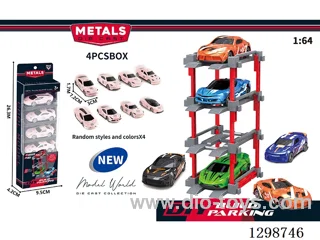 1:64 free wheel Die-Cast car DIY Parking Lot Set 4 Cars with 4 Parking Spaces