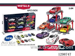 1:64 free wheel Die-Cast car DIY Parking Lot Set 6 Cars with 6 Parking Spaces