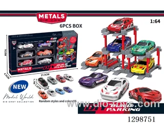 1:64 free wheel Die-Cast car DIY Parking Lot Set 6 Cars with 6 Parking Spaces