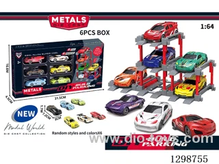 1:64 free wheel Die-Cast car DIY Parking Lot Set 6 Cars with 6 Parking Spaces
