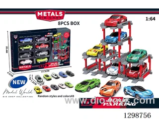 1:64 free wheel Die-Cast car DIY Parking Lot Set 8 Cars with 8 Parking Spaces