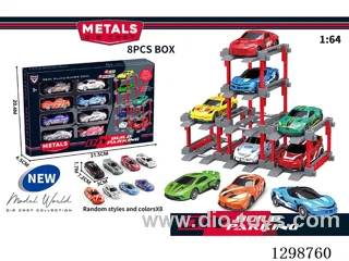 1:64 free wheel Die-Cast car DIY Parking Lot Set 8 Cars with 8 Parking Spaces