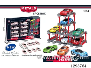 1:64 free wheel Die-Cast car DIY Parking Lot Set 8 Cars with 8 Parking Spaces