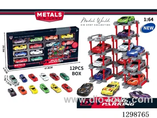1:64 free wheel Die-Cast car DIY Parking Lot Set 12 Cars with 12 Parking Spaces