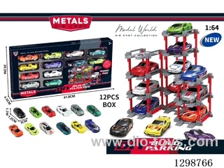 1:64 free wheel Die-Cast car DIY Parking Lot Set 12 Cars with 12 Parking Spaces