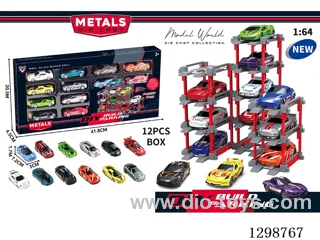 1:64 free wheel Die-Cast car DIY Parking Lot Set 12 Cars with 12 Parking Spaces