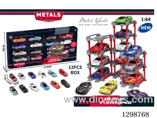1:64 free wheel Die-Cast car DIY Parking Lot Set 12 Cars with 12 Parking Spaces