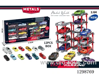 1:64 free wheel Die-Cast car DIY Parking Lot Set 12 Cars with 12 Parking Spaces