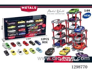1:64 free wheel Die-Cast car DIY Parking Lot Set 12 Cars with 12 Parking Spaces