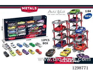 1:64 free wheel Die-Cast car DIY Parking Lot Set 12 Cars with 12 Parking Spaces