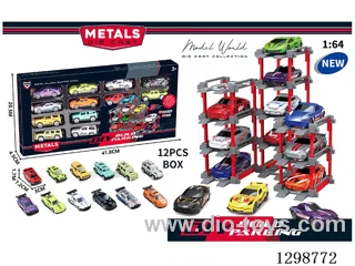 1:64 free wheel Die-Cast car DIY Parking Lot Set 12 Cars with 12 Parking Spaces