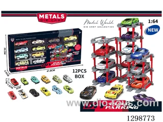 1:64 free wheel Die-Cast car DIY Parking Lot Set 12 Cars with 12 Parking Spaces