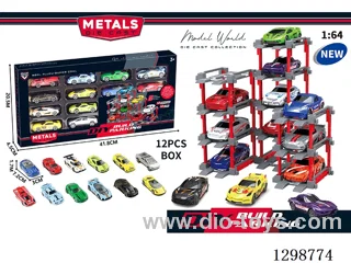 1:64 free wheel Die-Cast car DIY Parking Lot Set 12 Cars with 12 Parking Spaces