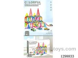 65PCS Colorful Window Rhinestone Magnetic Tiles (with 20 Tin Cars)