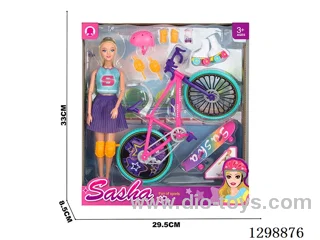 11.5-Inch 13-Joint Doll with Helmet, Knee Pads, Roller Skates, Bicycle, and Skateboard