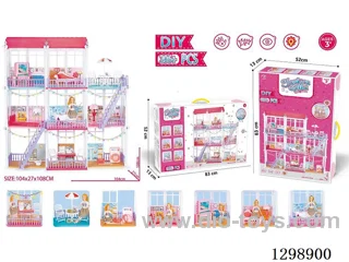 All plastic assembled villa with 11 inch Barbie + LED light strip *2