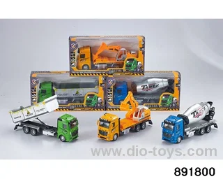1:38 Mixed color pull back alloy engineering vehicle in window box