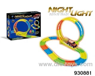 Glow-in-the-dark Track Car (360-degree rotation, 112PCS, 2 AAA battery not included)