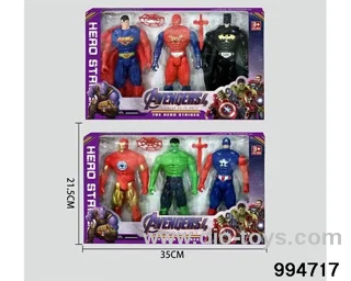 3pcs Spider-Man Batman Superman US Captain Hulk Iron Man 21CM in opp bag