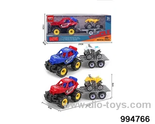 Inertia racing car towing scooter in window box