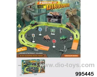 DIY dinosaur building block parking lot in 47PCS window box