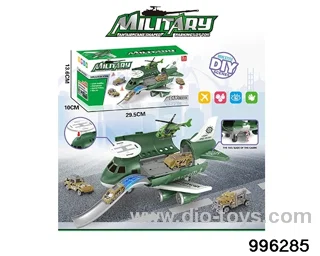 Military series retractable rail aircraft+(3 AB vehicles) (1AB small aircraft) (6 roadblocks) in color box