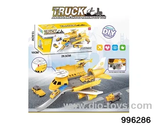 Engineering series retractable rail aircraft+(3 AB vehicles) (1AB small aircraft) (6 roadblocks) in color box