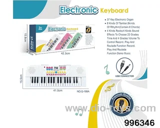 37 button multi-function electronic organ with microphone, USB interface cable (white) in color box