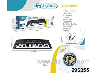 61 key multi-function electronic organ with digital, USB cable, microphone (black) in color box