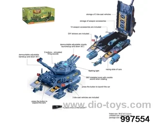 2 in 1 multifunctional deformational storage tank missile launcher with light and firing sounds