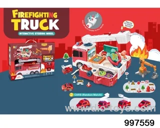 2 in 1 musical interactive steering wheel multifunctional deformational fire-fighting truck with lights