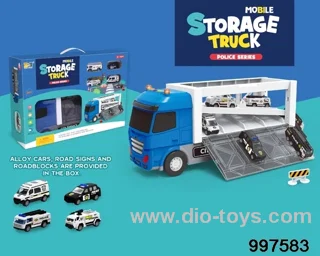 large-sized inertial storage container truck parking lot with sounds and lights