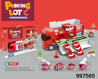 2 in 1 inertial deformational container truck moving fire-fighting parking lot with sounds and lights