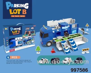 2 in 1 inertial deformational container truck moving police parking lot with sounds and lights