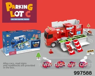 2 in 1 inertial deformational container truck moving fire-fighting parking lot with sounds and lights