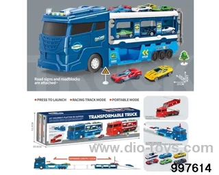 Euro-style shortheaded blue inertial truck with catapult track with sound and light
