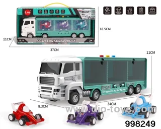 free wheel container truck with 3pcs pull back alloy car
