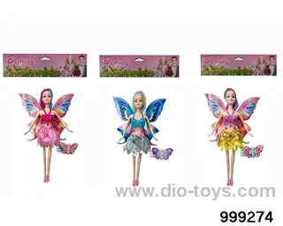 New 11.5-inch full-body painted butterfly flower fairy with butterfly comb 3 mixed suits in PP bag with header
