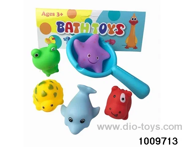 5 animals with glue in the bathroom with fish in PP bag with header