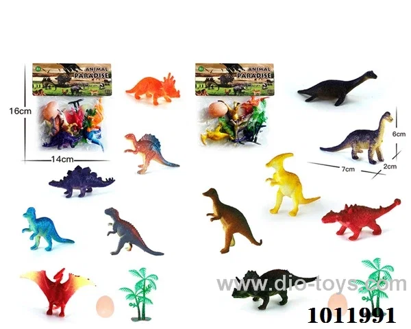 6pcs 2.5inch dinosaurs 2 sets mixed loading  in  pvc bag