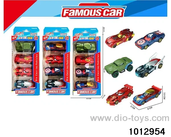 Four 8CM Avenger Alliance sliding alloy cars in window box