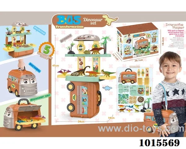 5 in 1 dinosaur set bus in color box