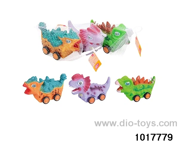 Sliding enamel dinosaur car (3 models mixed) in Net bag