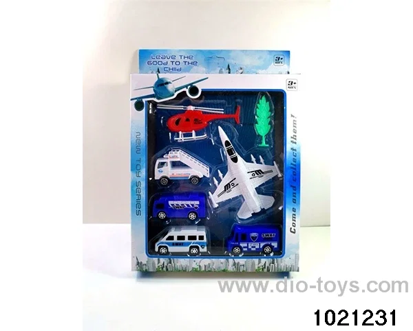 Airport set (fighter plane back, car skidding) in window box