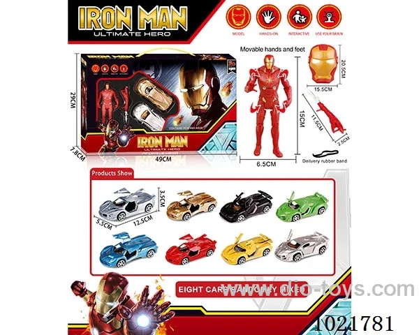 Iron Man pull back car set with Light &Mask&weapon in window box