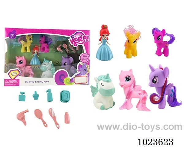 5pcs rubber horses and 1pcs plastic Sophia in window box