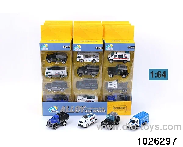 1:64 sliding alloy car in 4pcs display box