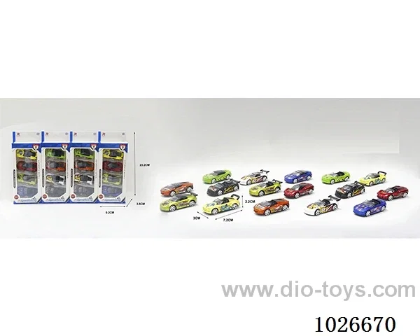 1:68 free wheel alloy car 4pcs 16sets&8color mixed loading in window box