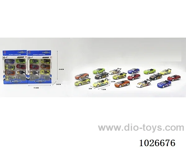 1:68 8pcs free wheel alloy car 16sets &8color mixed loading in window box